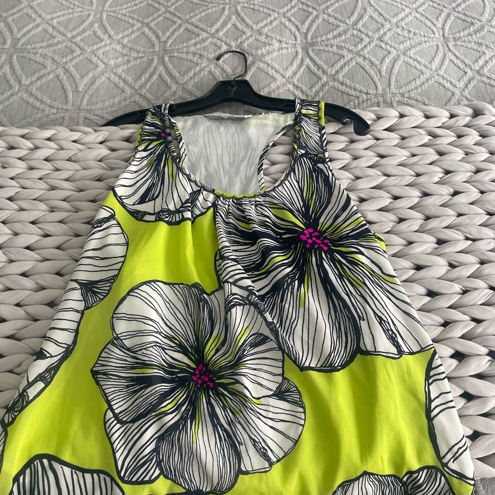 Trina Turk Floral Sleeveless Top - Lime Green and Black